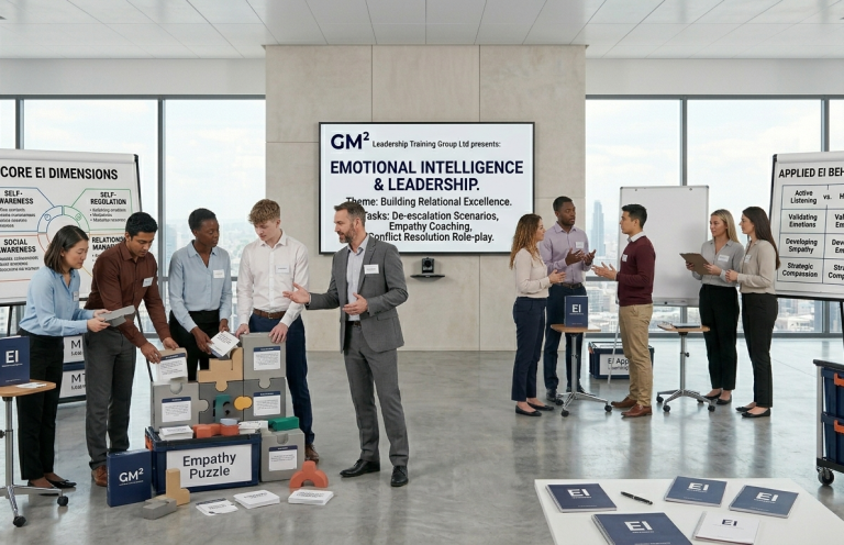 Emotional intelligence Group of people engaged in a workshop on emotional intelligence and leadership.