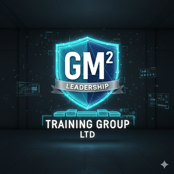 GM2 leadership training Logo for GM² Leadership Training Group Ltd, featuring a shield and modern design elements.